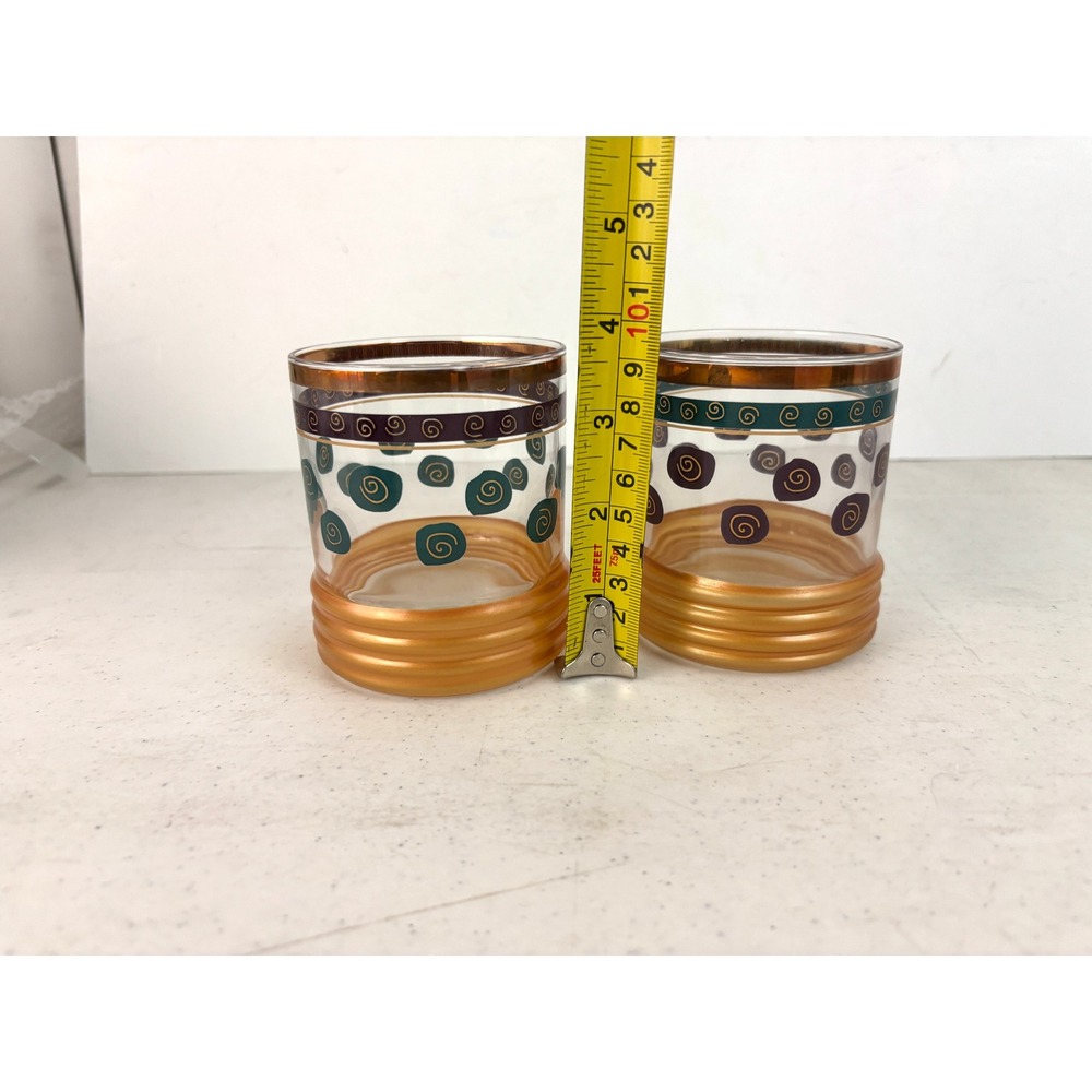 Vintage Gold Teal Burgundy Spiral Rocks Glasses Whiskey Tumblers Pair - Picture 9 of 11